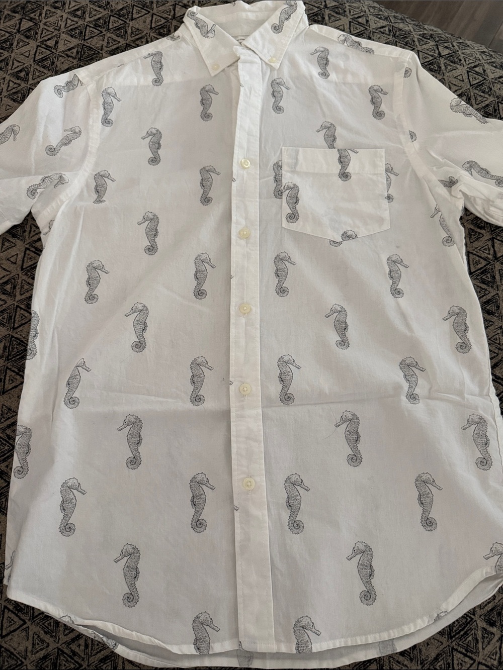 Old Navy White Button-Down Shirt with Gray Seahorse Print